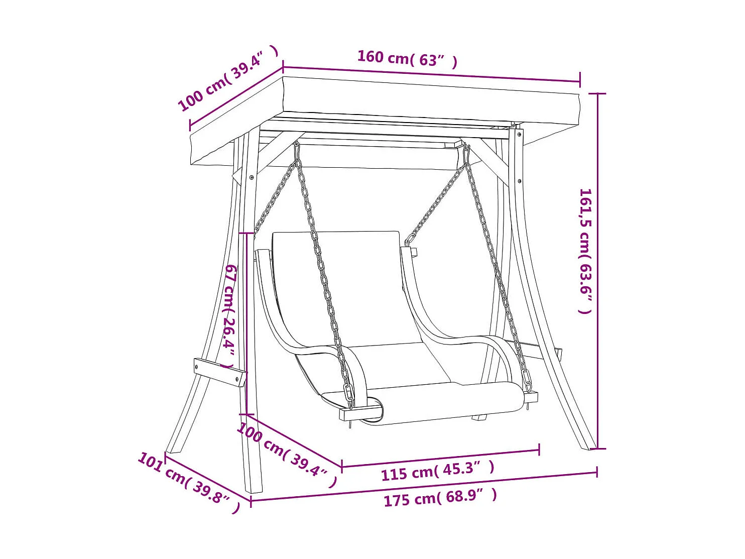 Hollywoodschaukel mit Auflage und Dach Massivholz Fichte