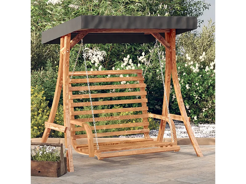 Hollywoodschaukel mit Dach Massivholz Fichte mit Teak-Finish