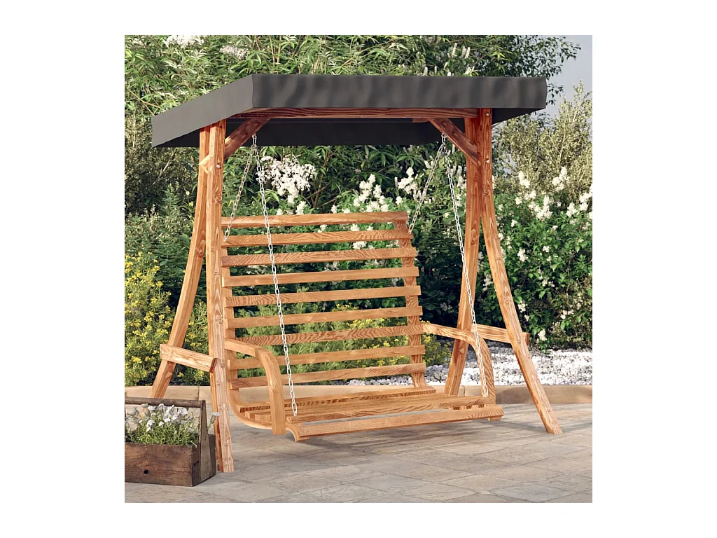 Banco columpio con toldo madera maciza abeto con acabado teca