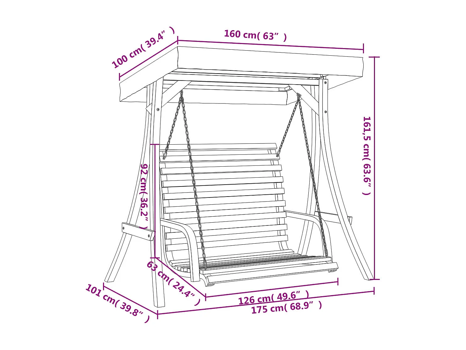 Banco columpio con toldo madera maciza abeto con acabado teca