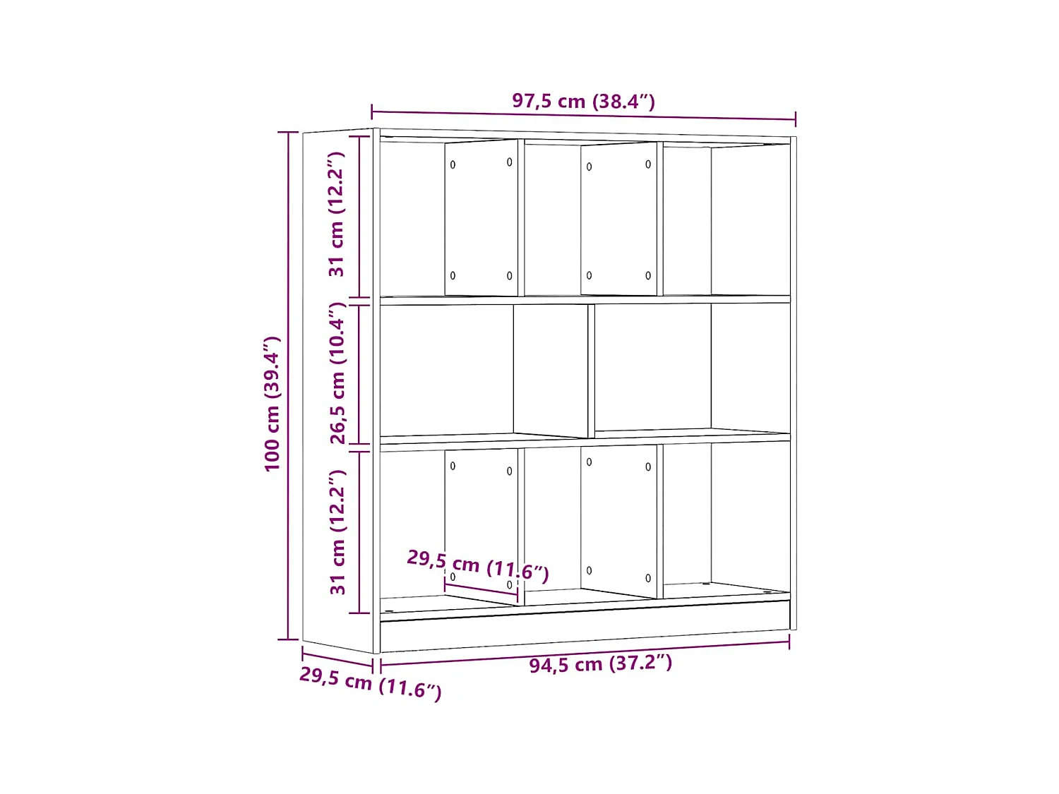 Estante 97,5x29,5x100cm derivados de madeira carvalho artesanal