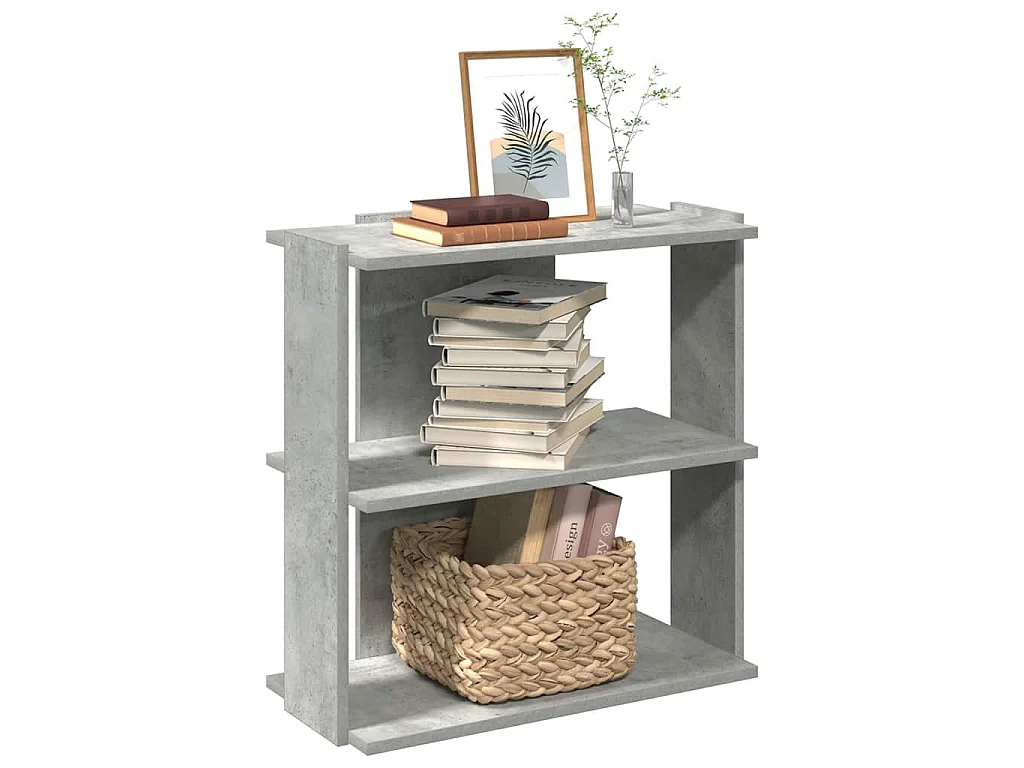 Librería de 3 niveles madera gris hormigón 60x30x60 cm
