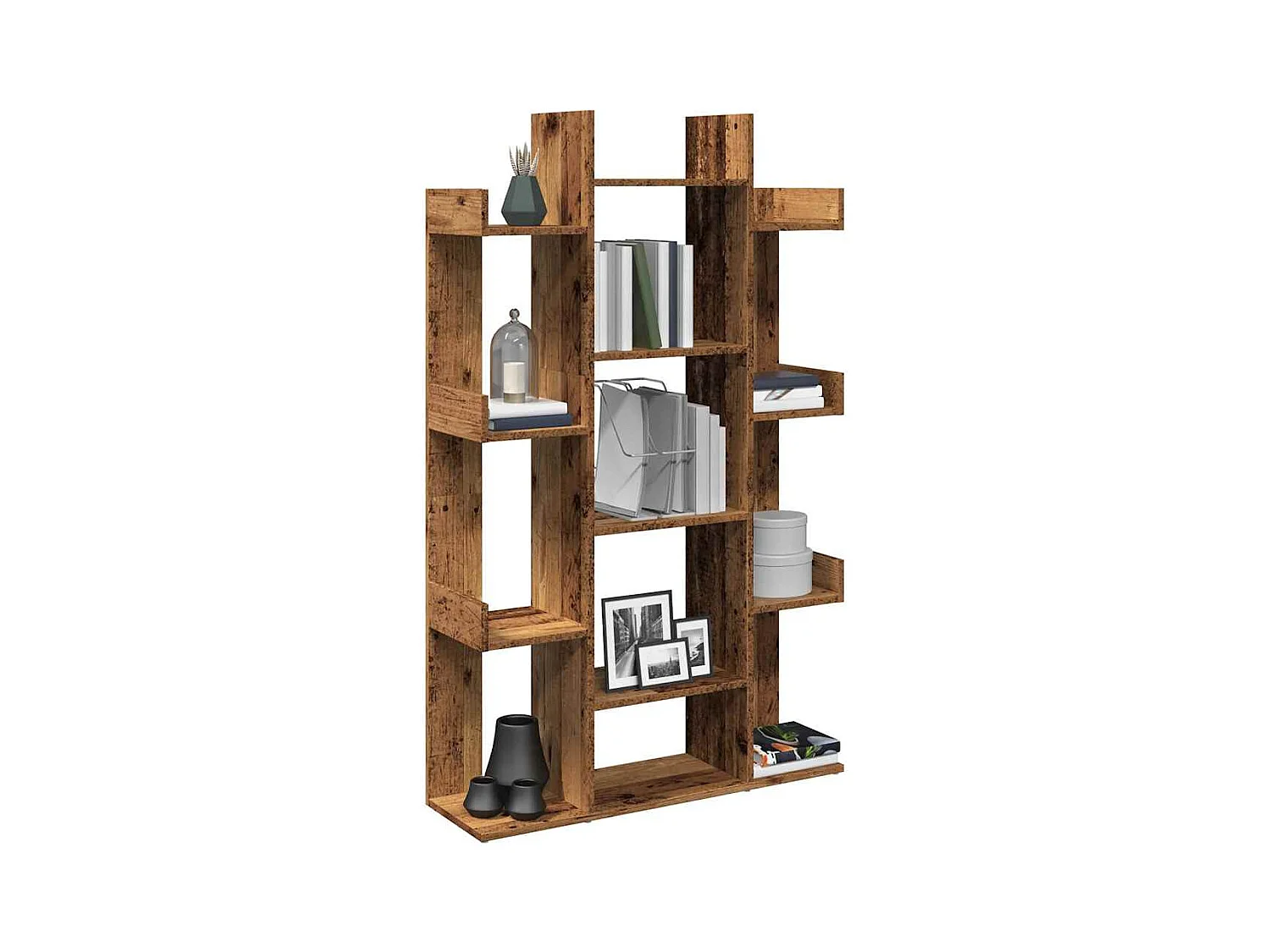 Boekenkast 86x25,5x140 cm bewerkt hout oud houtkleurig