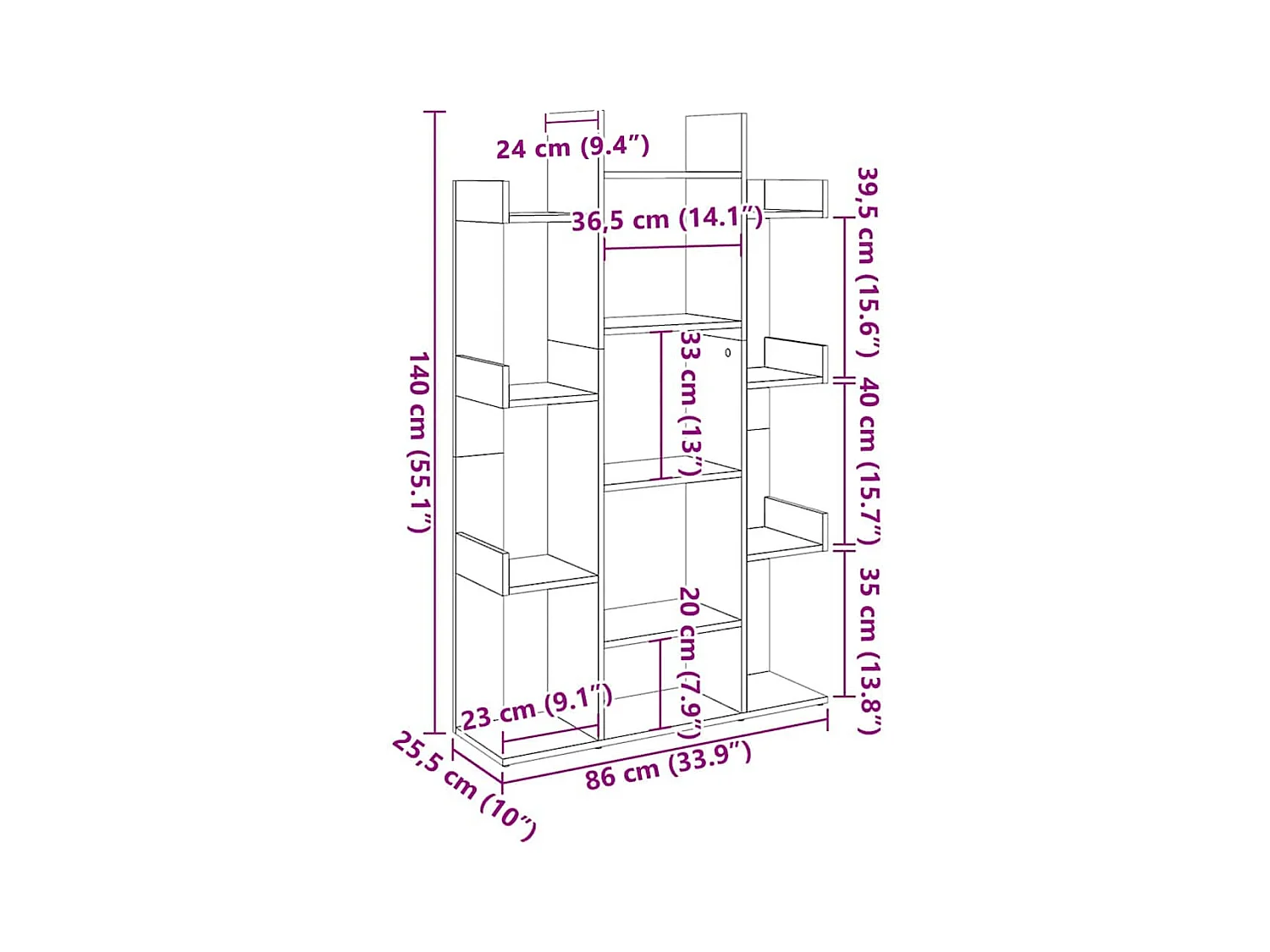 Boekenkast 86x25,5x140 cm bewerkt hout oud houtkleurig