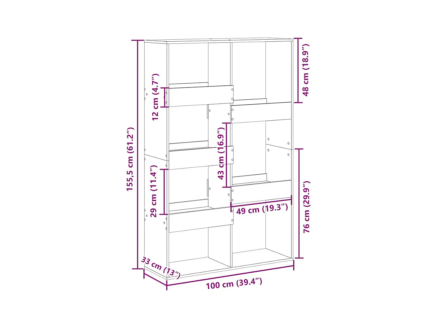 Boekenkast 100x33x155,5 cm bewerkt hout artisanaal eikenkleurig
