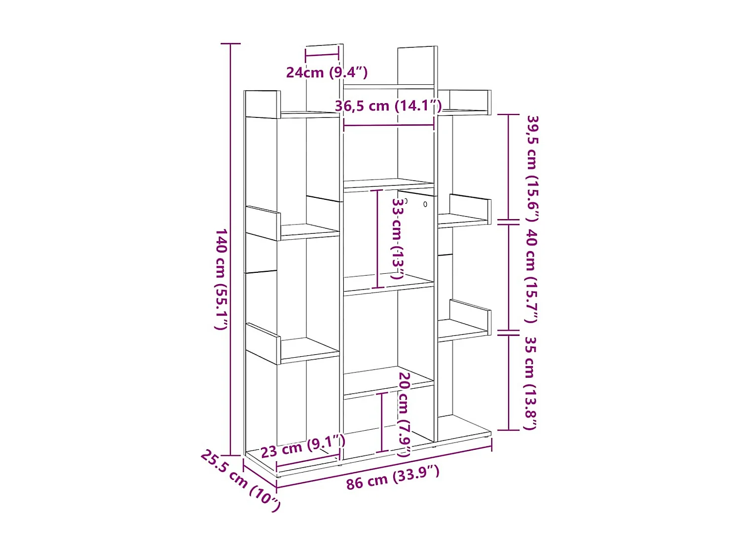 Bücherregal Artisan-Eiche 86x25,5x140 cm Holzwerkstoff
