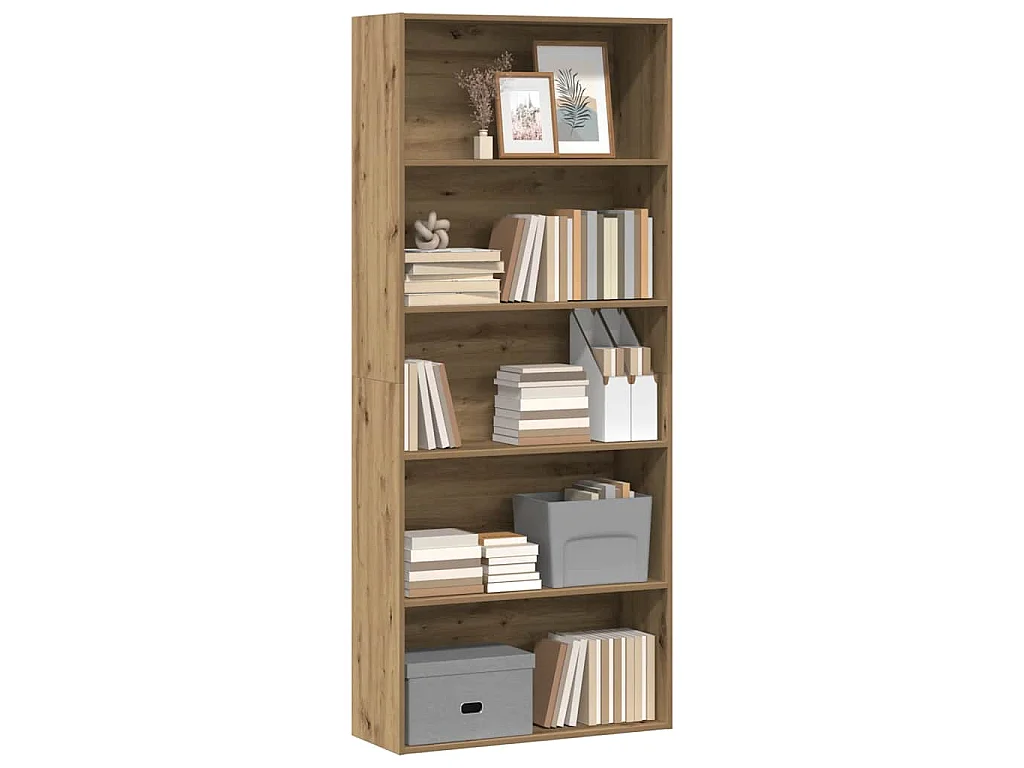 Boekenkast 80x30x189 cm bewerkt hout artisanaal eikenkleur