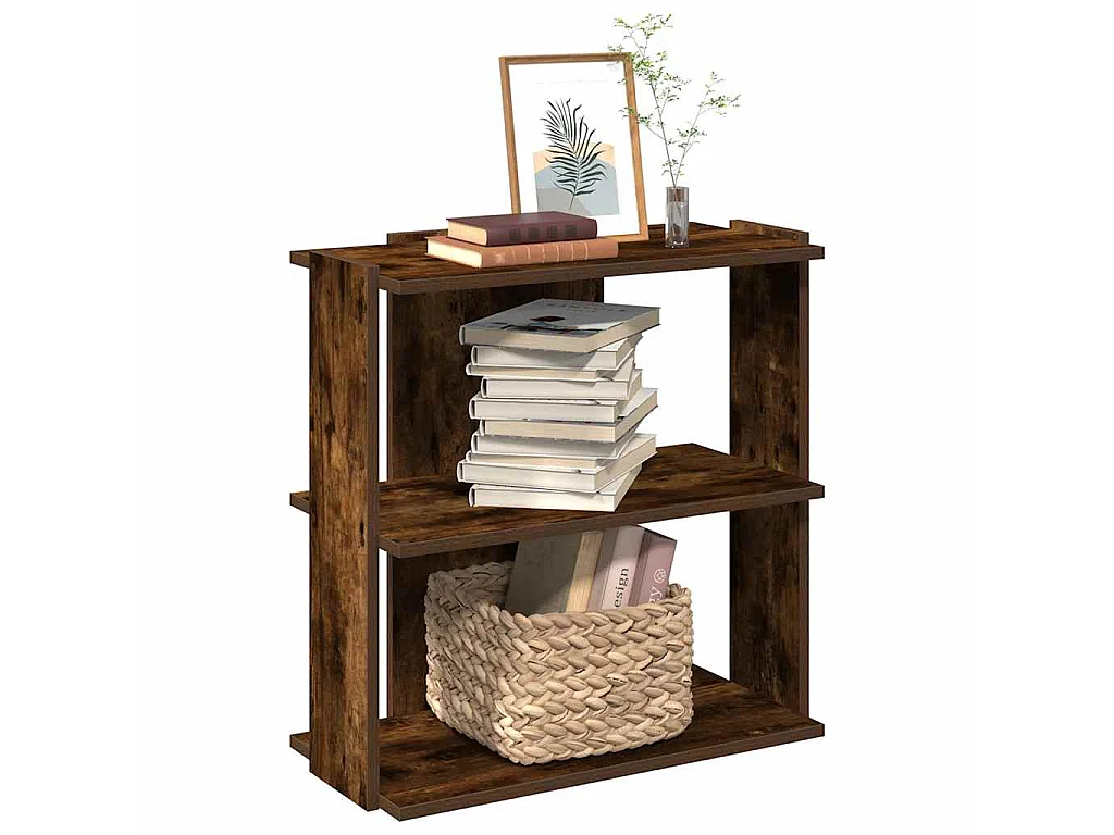 Librería 3 estantes madera ingeniería roble ahumado 60x30x60 cm