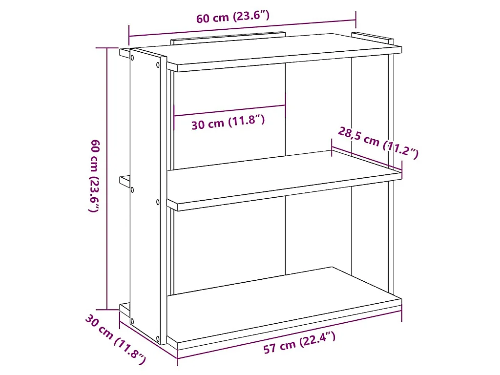 Librería 3 estantes madera ingeniería roble ahumado 60x30x60 cm