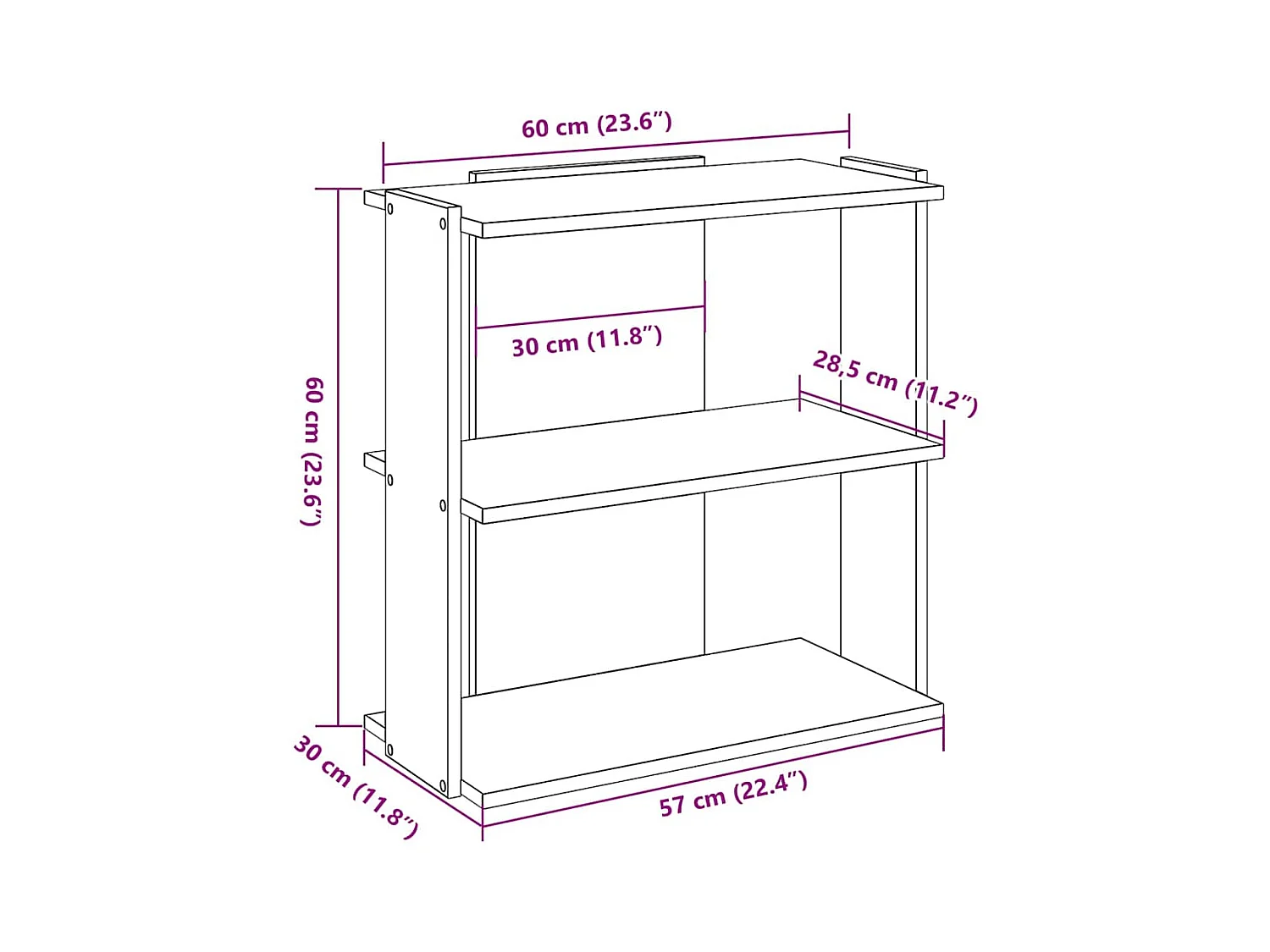 Libreria 3 Ripiani Rovere Sonoma 60x30x60 cm Legno Multistrato