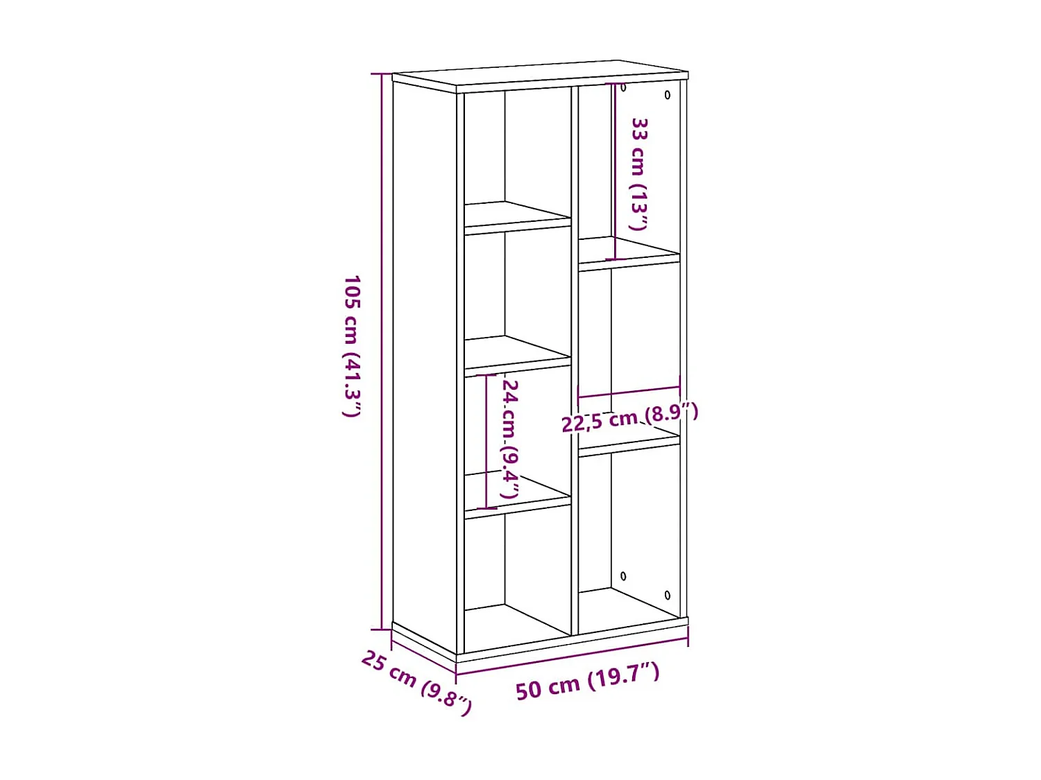 Boekenkast 50x25x105 cm bewerkt hout betongrijs