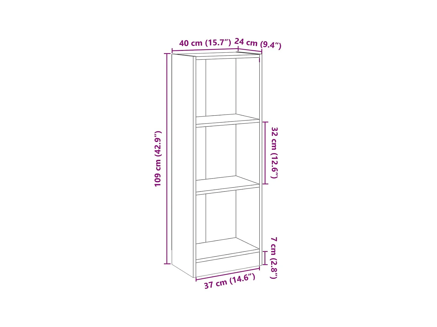 Libreria a 3 Ripiani Grigia 40x24x109 cm in Legno Multistrato