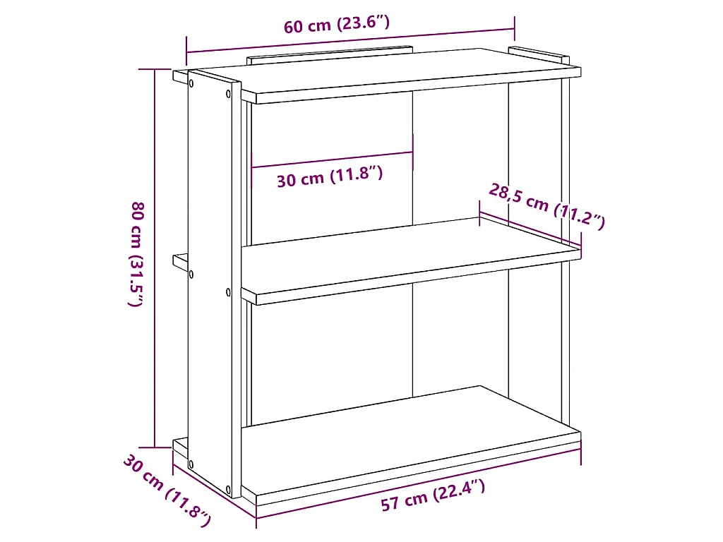 Libreria a 3 Ripiani Rovere 60x30x80 cm Legno Multistrato
