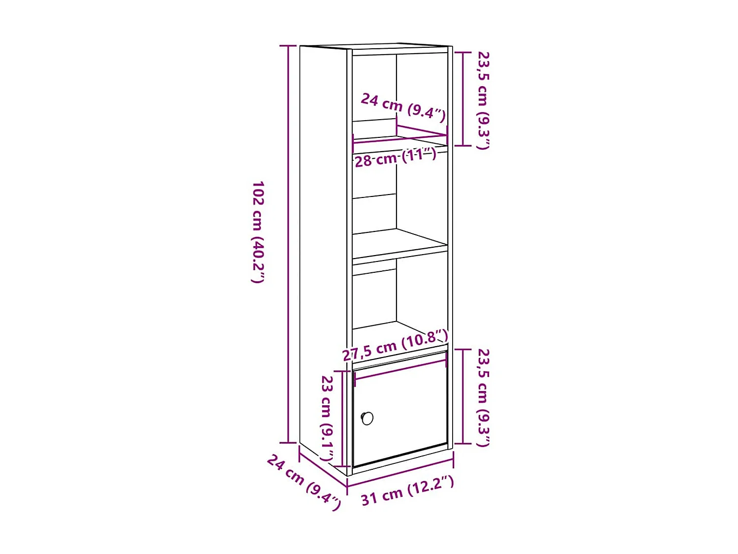 Bibliothèque blanc 31x24x102 cm bois d'ingénierie