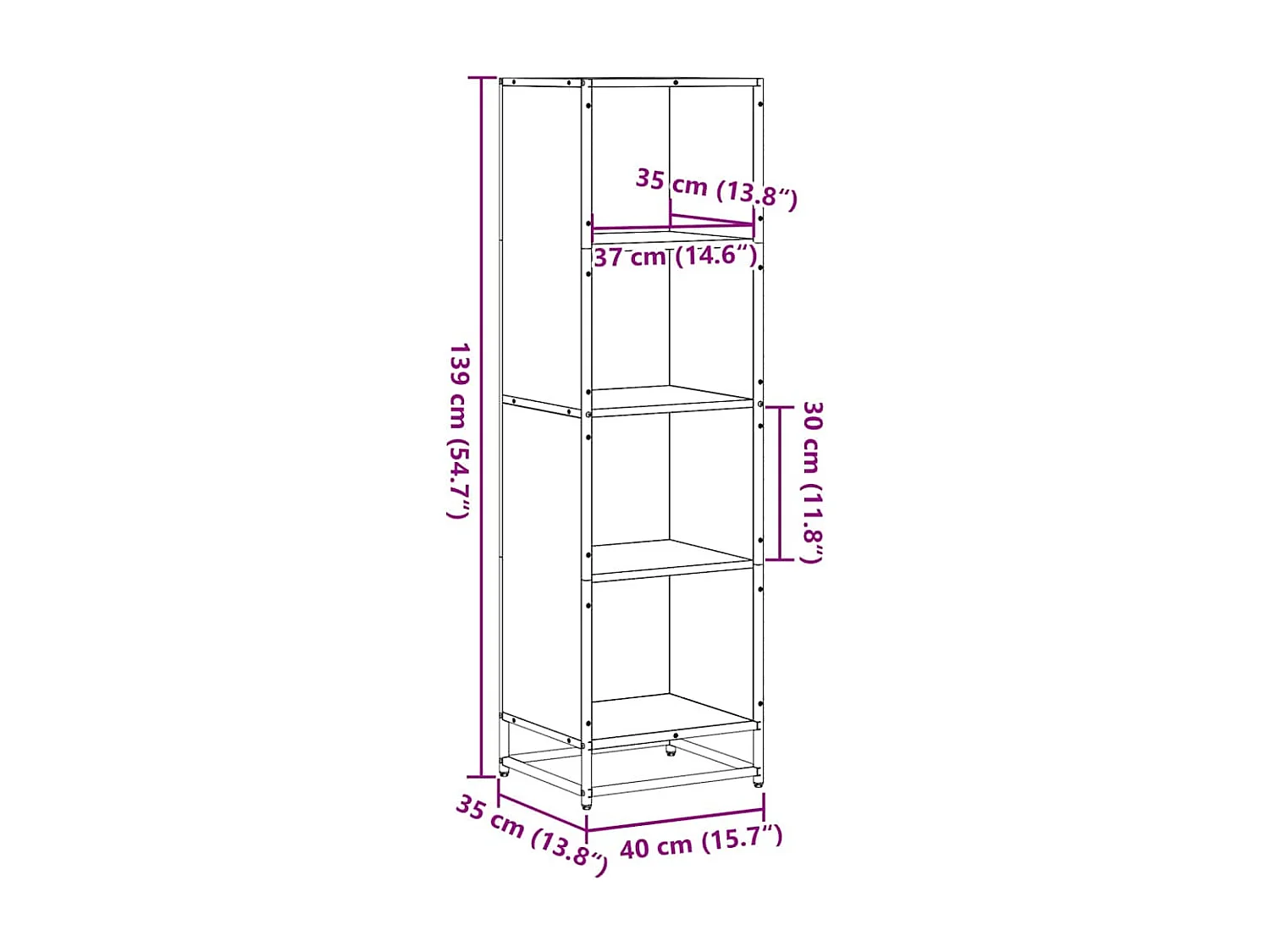 Bibliothèque noir 40x35x139 cm bois d'ingénierie