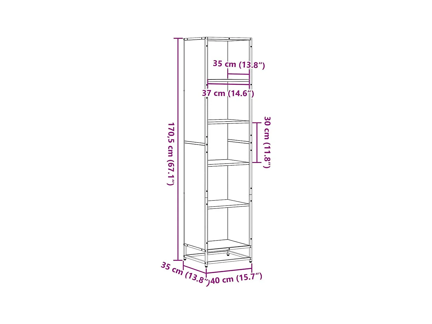 Bücherregal Braun Eichen-Optik 40x35x170,5 cm Holzwerkstoff