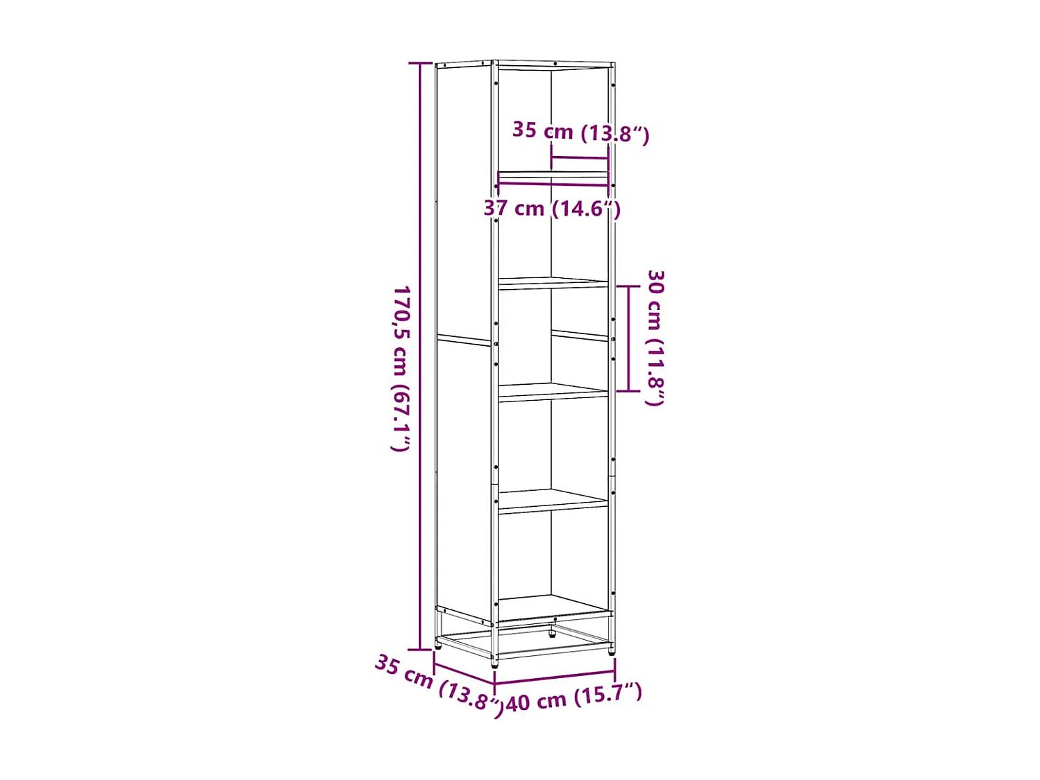 Libreria Rovere Marrone 40x35x170,5 cm in Legno Multistrato