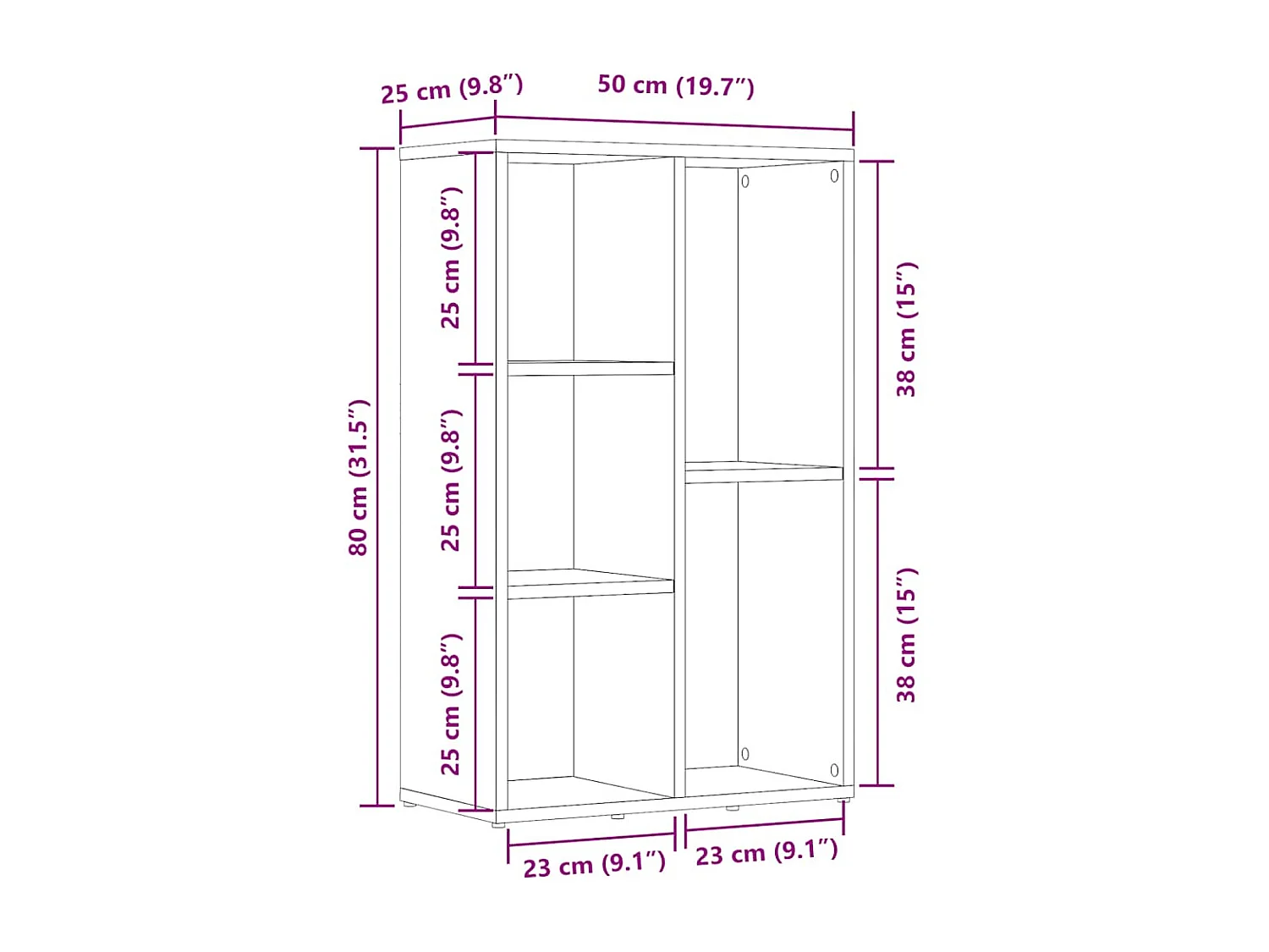 Boekenkast 50x25x80 cm bewerkt hout oud houtkleurig