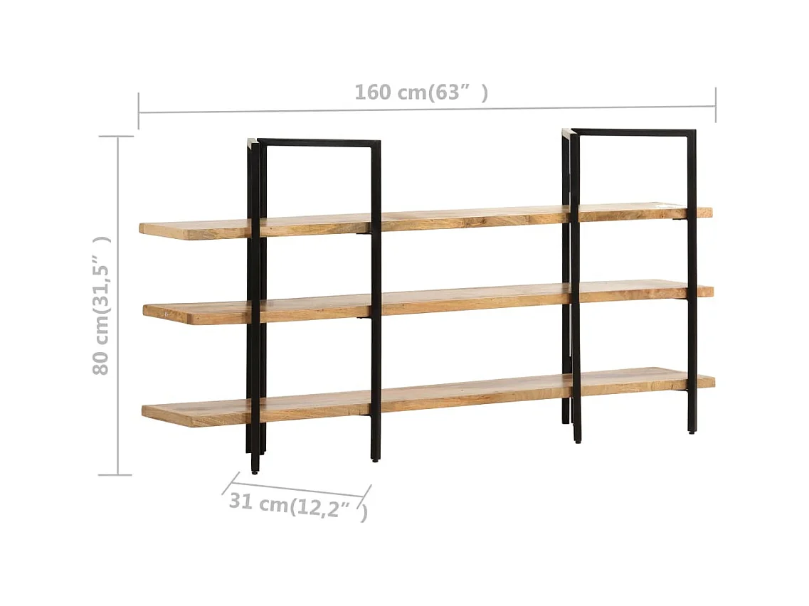 Libreria a 3 Livelli 160x31x80 cm in Legno Massello di Mango