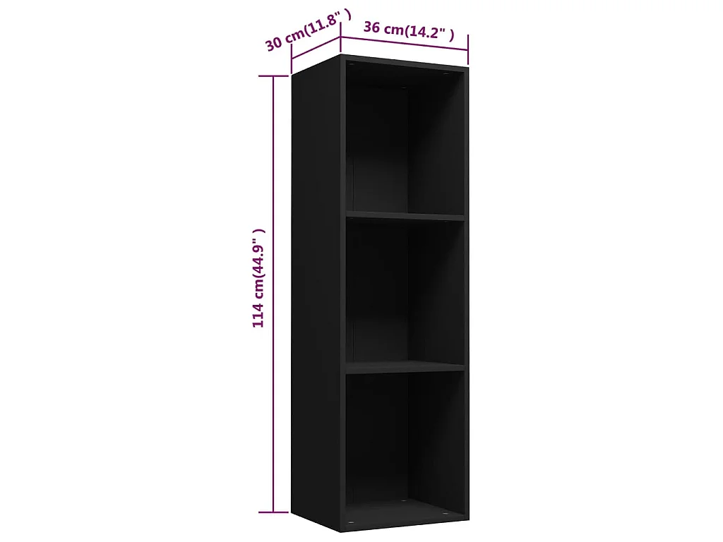 Boekenkast/tv-meubel 36x30x114 cm bewerkt hout zwart