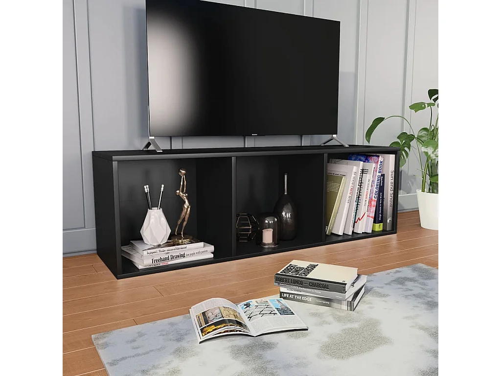 Boekenkast/tv-meubel 36x30x114 cm bewerkt hout zwart