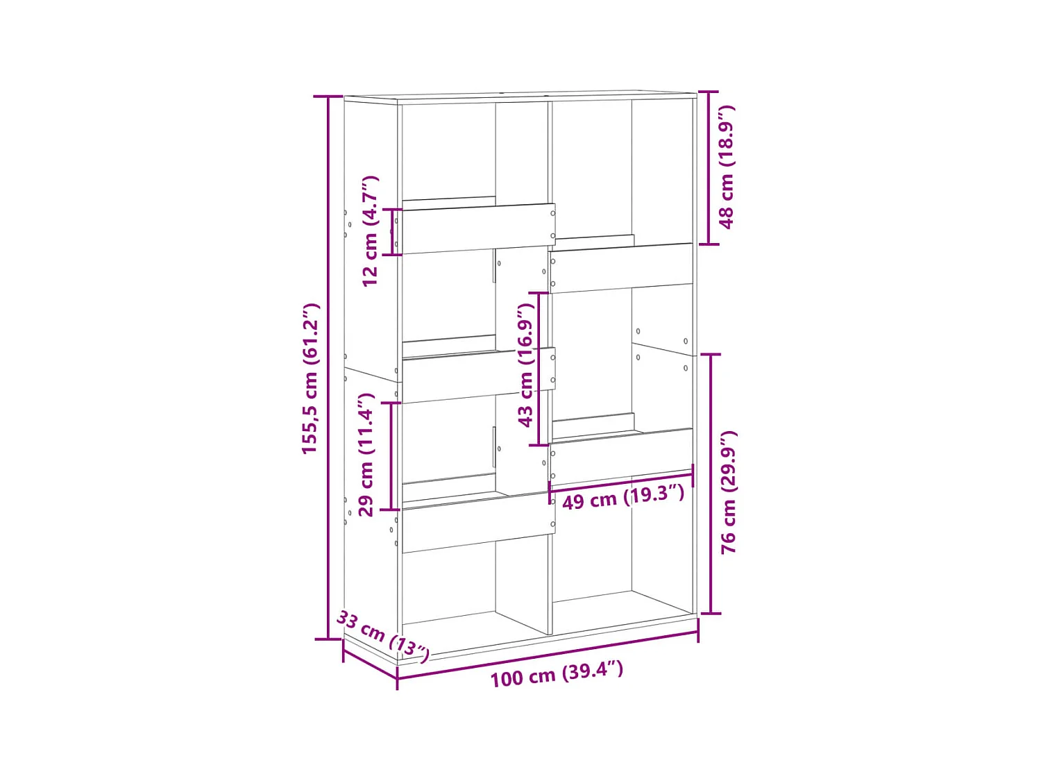Libreria Legno Antico 100x33x155,5 cm in Legno Multistrato