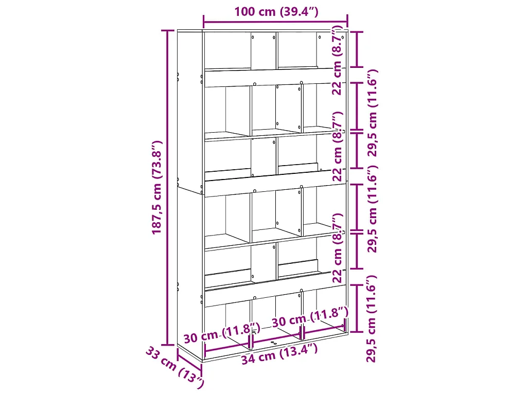 Boekenkast 100x33x187,5 cm bewerkt hout zwart