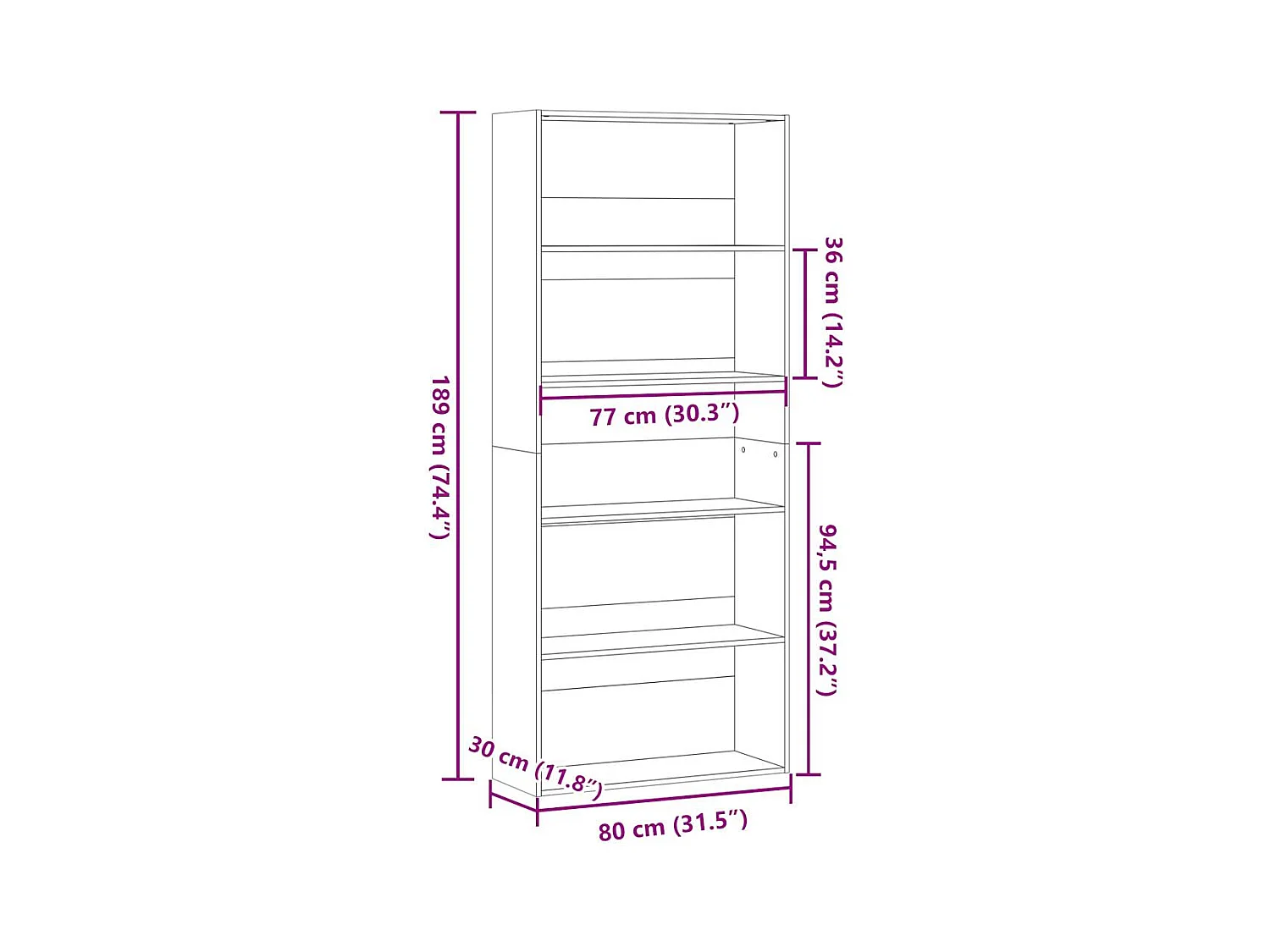 Libreria Rovere Sonoma 80x30x189 cm in Legno Multistrato