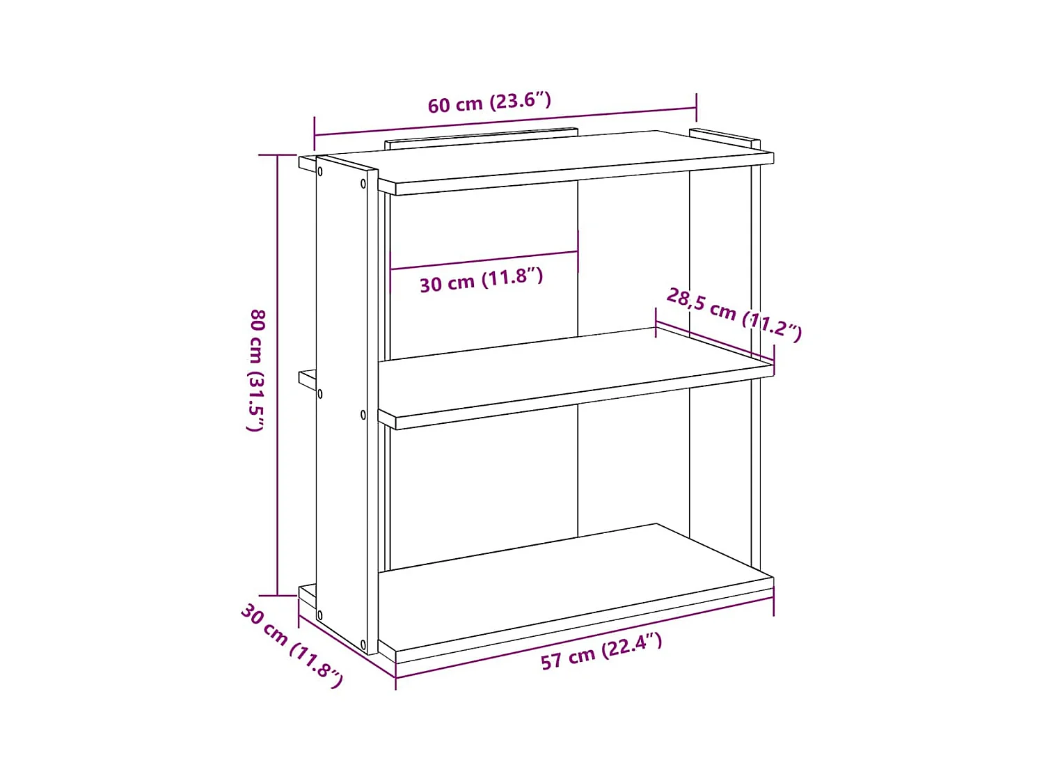 Bücherregal 3 Böden Räuchereiche 60x30x80 cm Holzwerkstoff