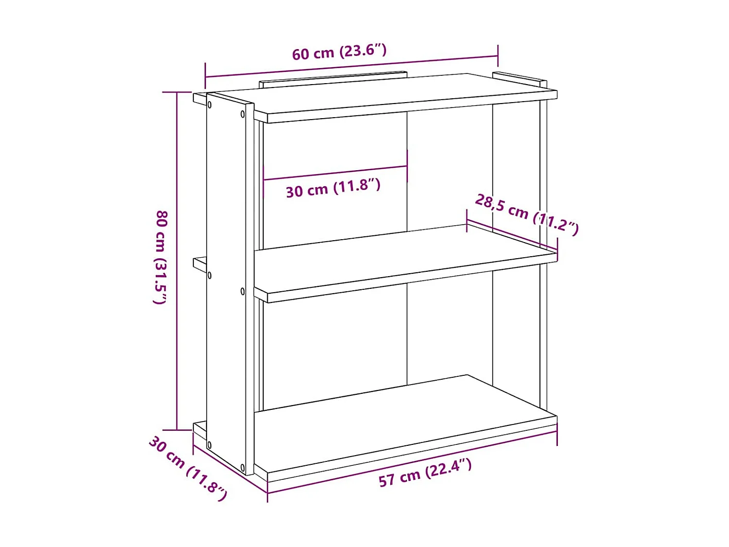 Bibliothèque 3 niveaux chêne fumé 60x30x80 cm bois d'ingénierie