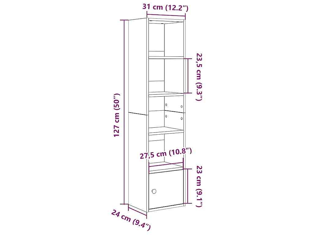 Libreria Bianca 31x24x127 cm in Legno Multistrato