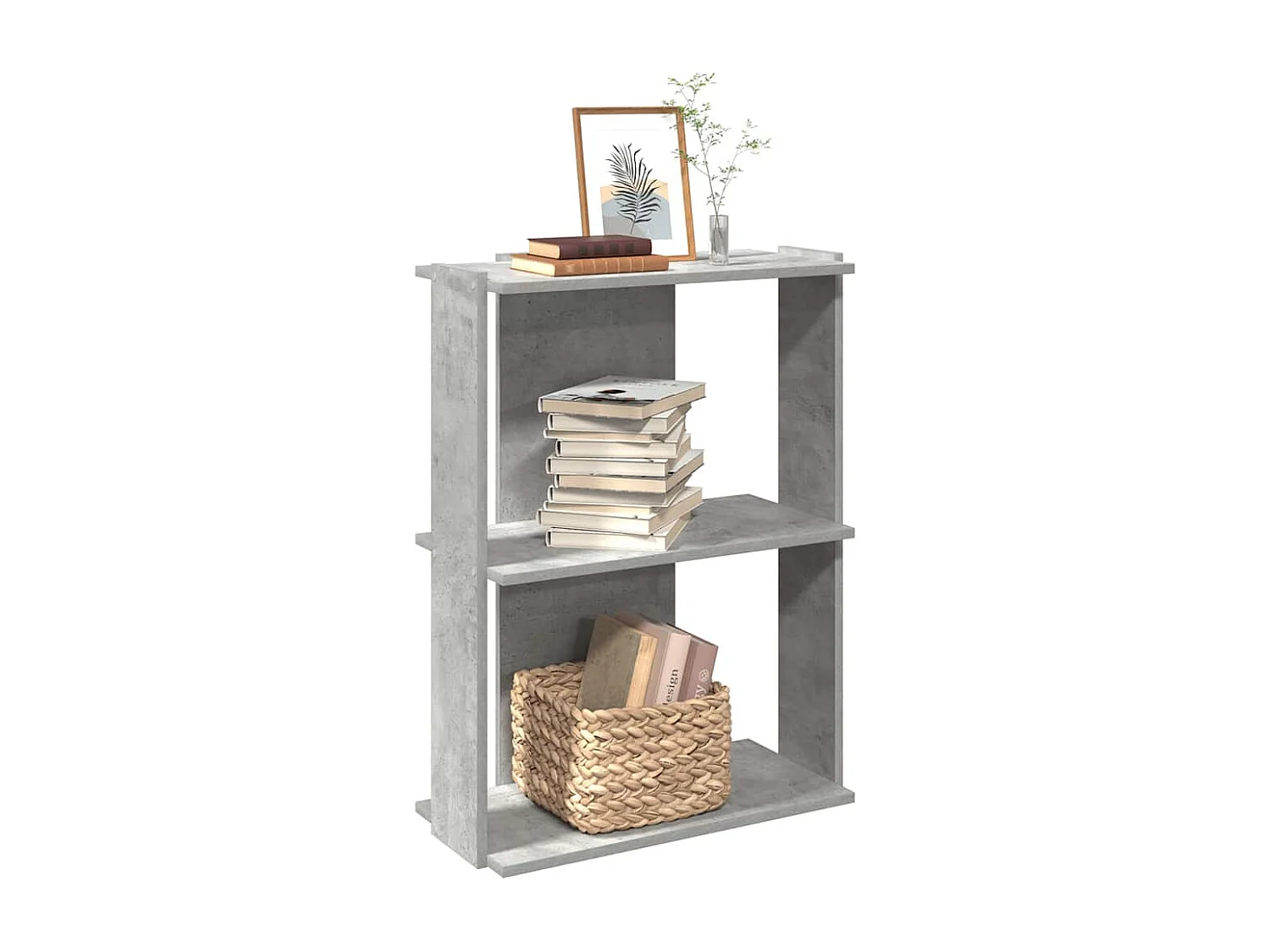 Bibliothèque à 3 niveaux gris béton 60x30x80 cm bois ingénierie