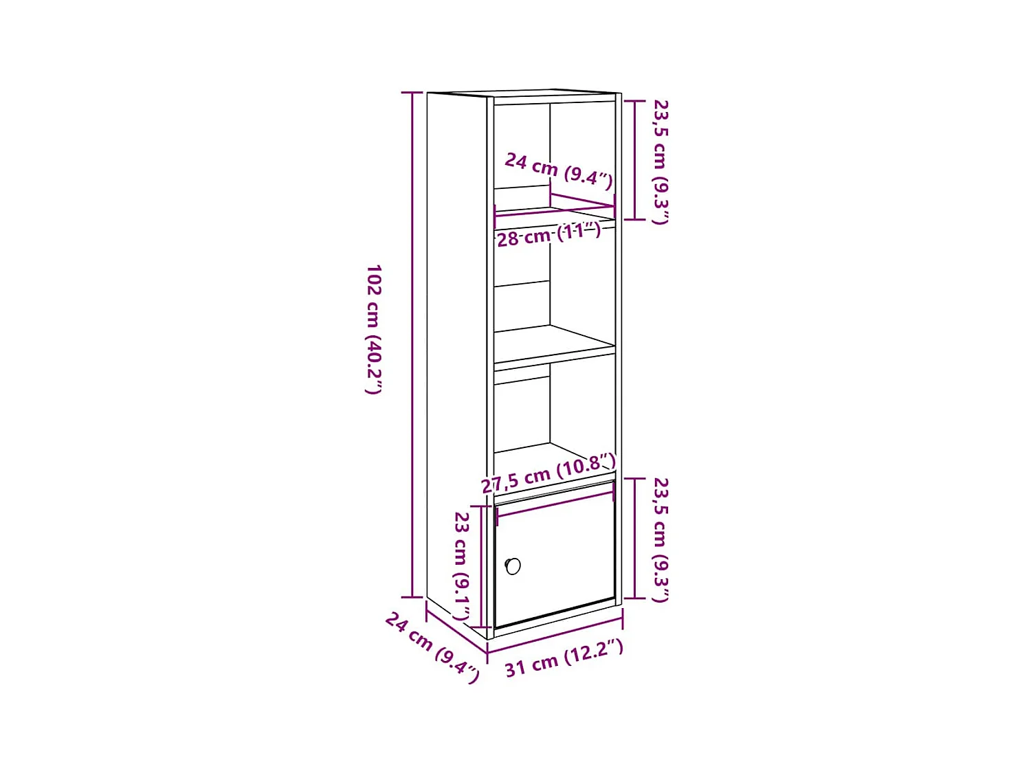 Bücherregal Schwarz Eichen-Optik 31x24x102 cm Holzwerkstoff