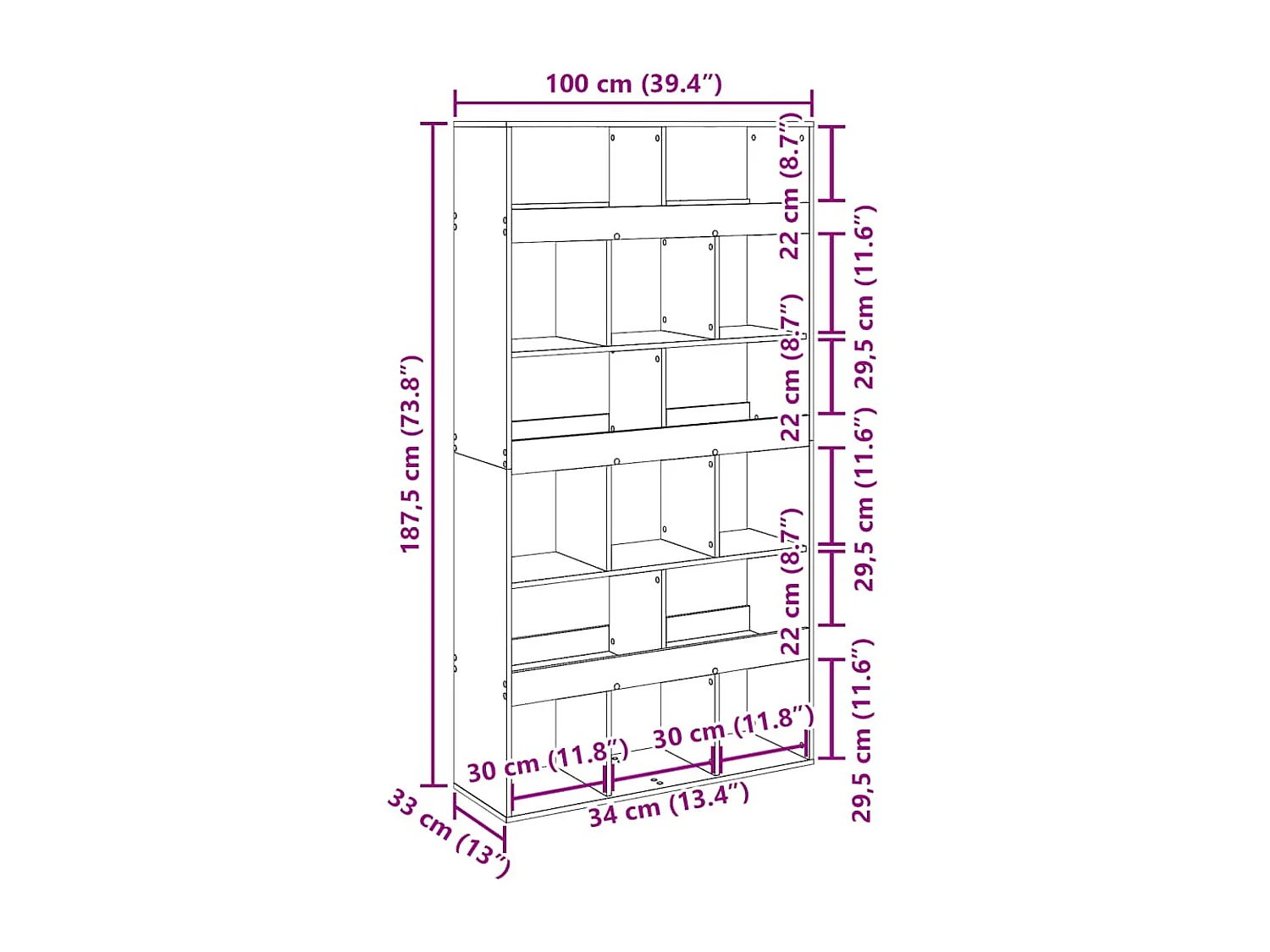 Bibliothèque chêne artisanal 100x33x187,5 cm bois d'ingénierie