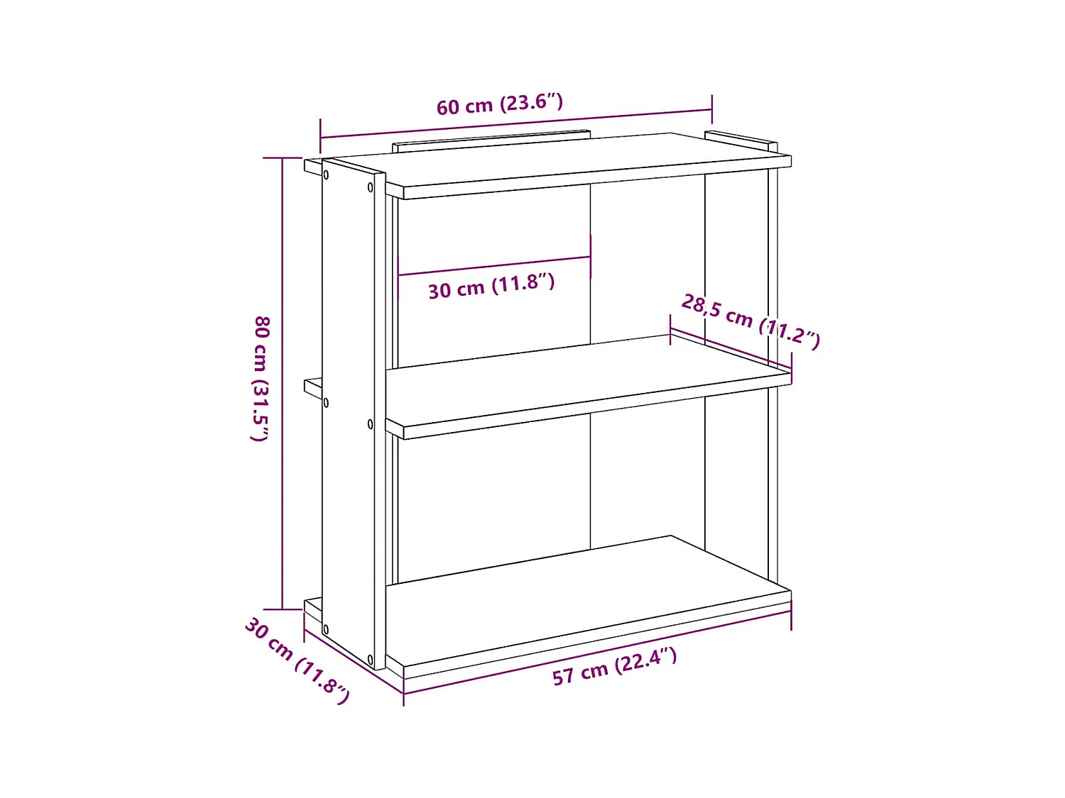 Libreria a 3 Ripiani Grigio Sonoma 60x30x80cm Legno Multistrato