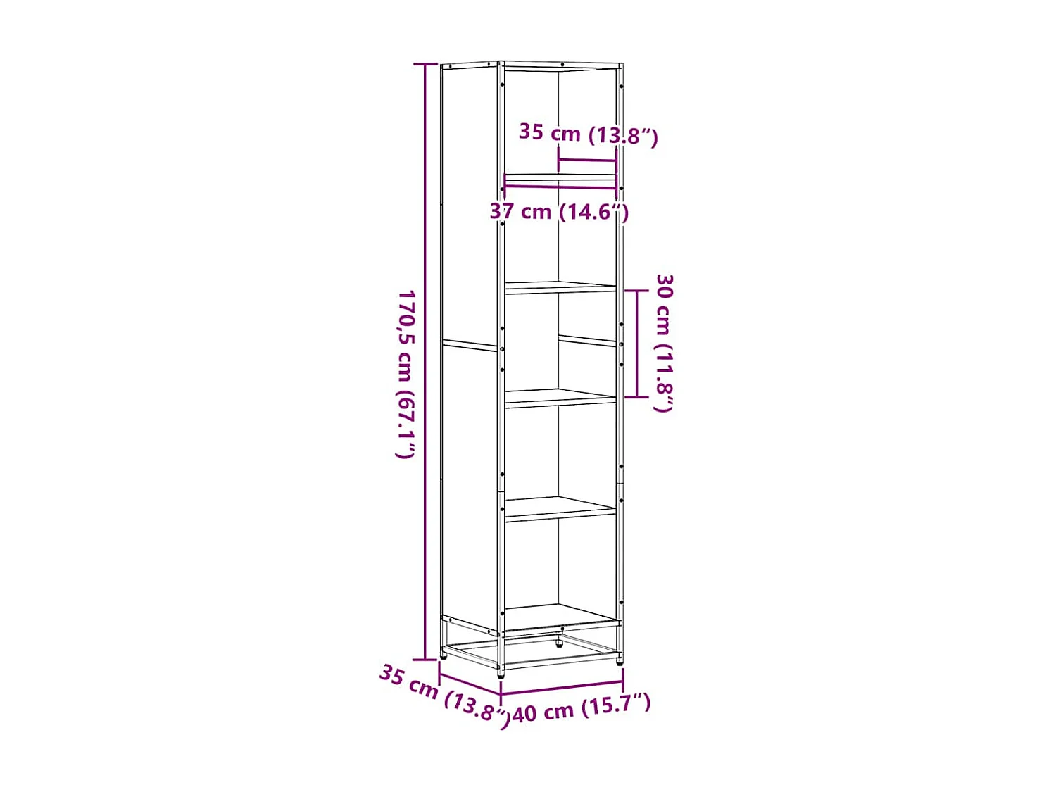 Czarna biblioteka 170,5 cm z drewna inżynieryjnego i metalu, 5 półek, nowoczesny i industrialny design