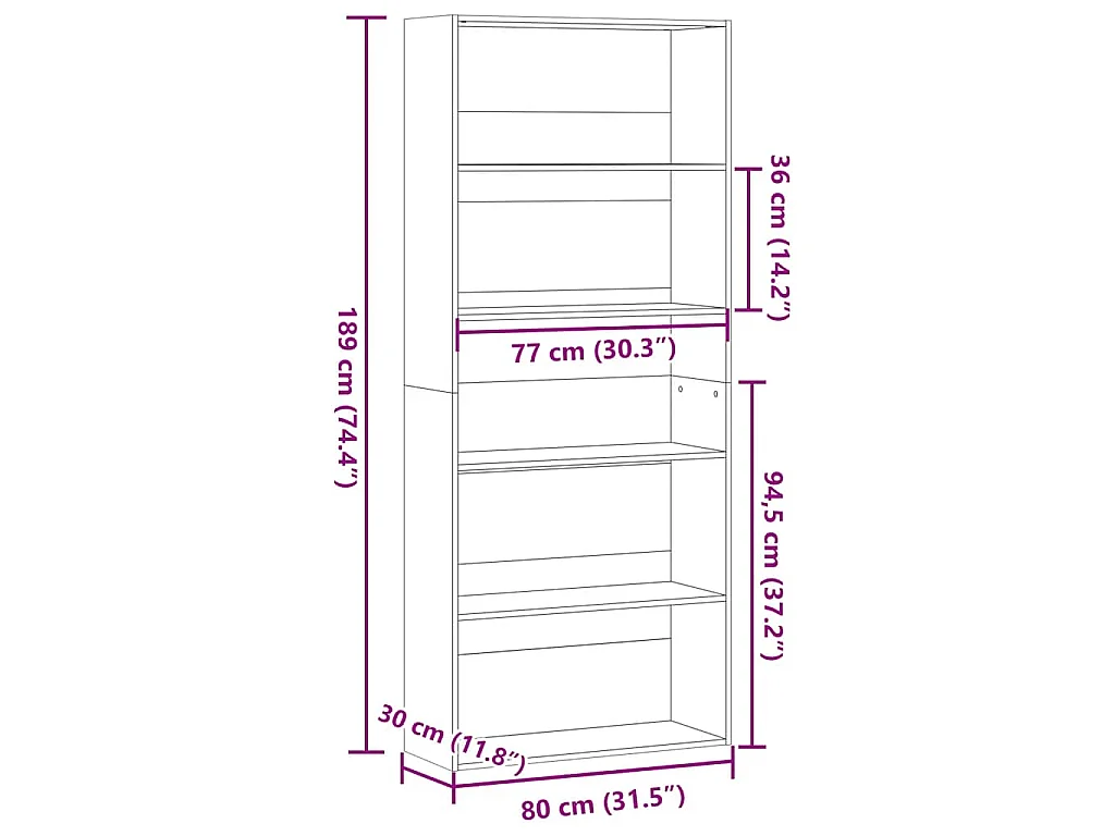 Bücherregal Altholz-Optik 80x30x189 cm Holzwerkstoff