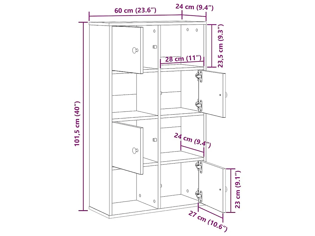 Boekenkast 60x24x101,5 cm bewerkt hout wit
