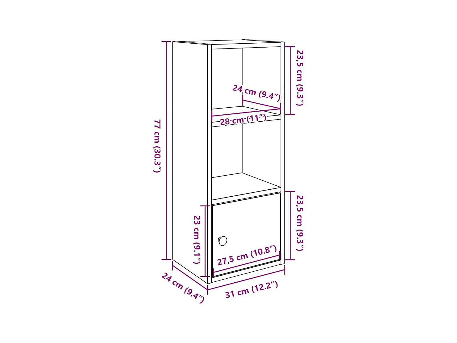 Estantería de madera de ingeniería gris hormigón 31x24x77 cm