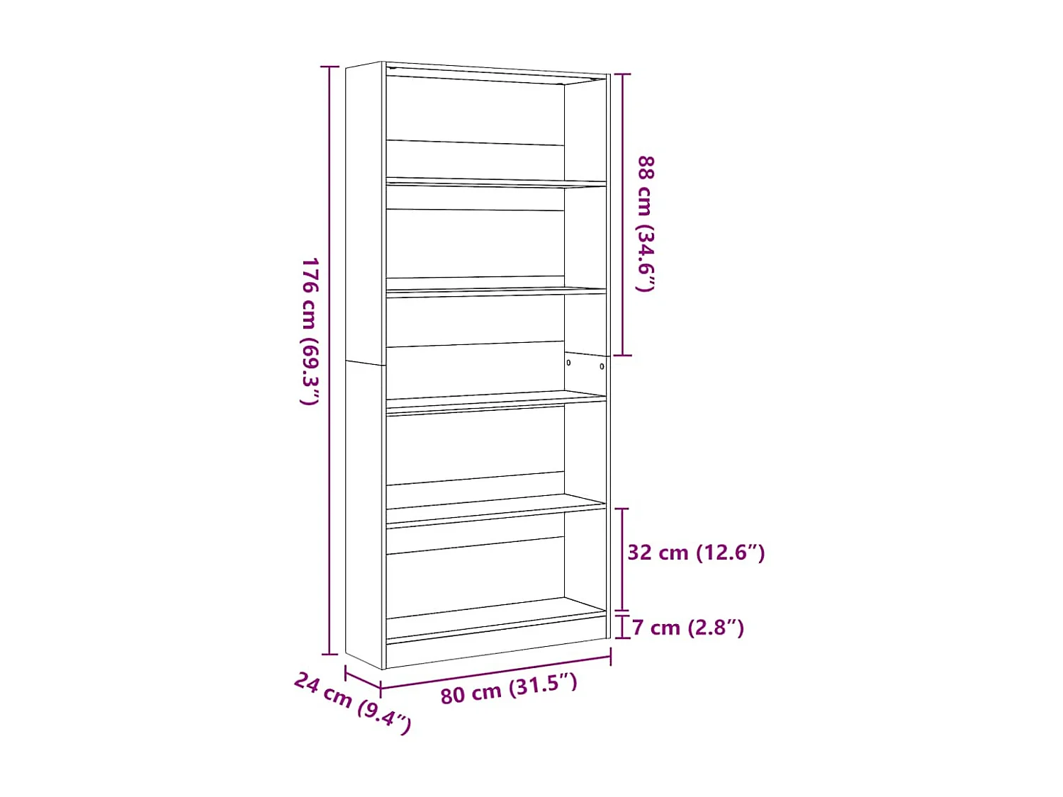 Estante 80x24x176 cm derivados de madeira branco brilhante