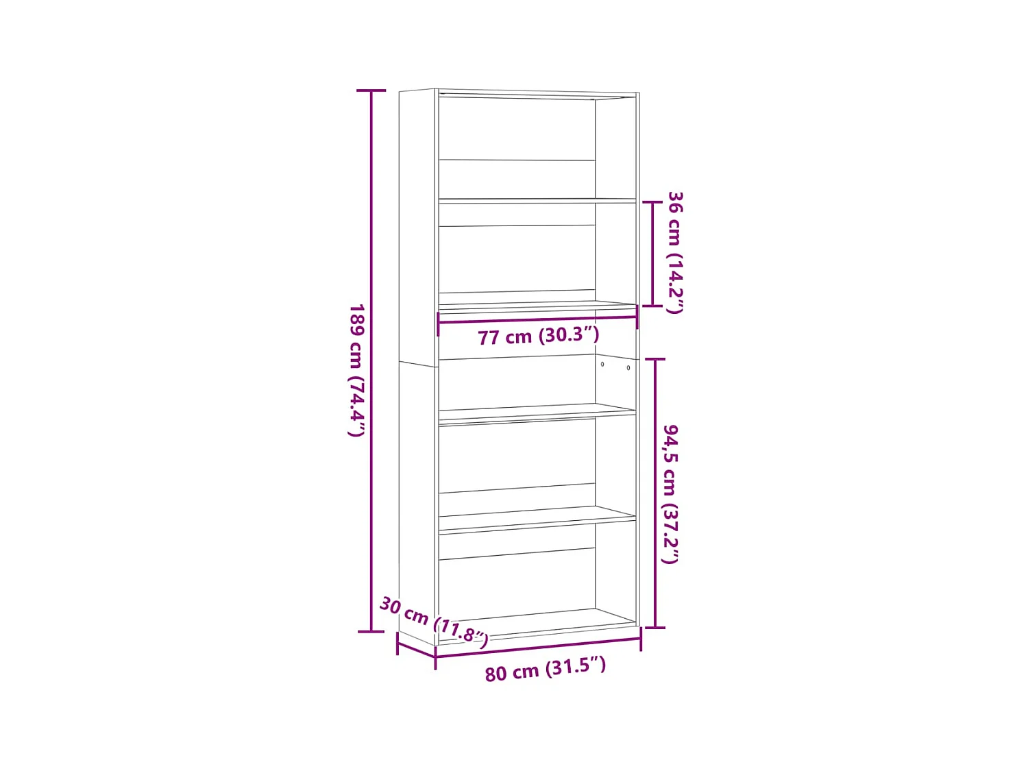 Bücherregal Weiß 80x30x189 cm Holzwerkstoff