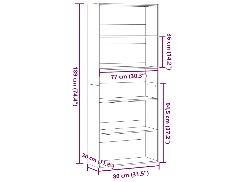 Libreria Bianca 80x30x189 cm in Legno Multistrato