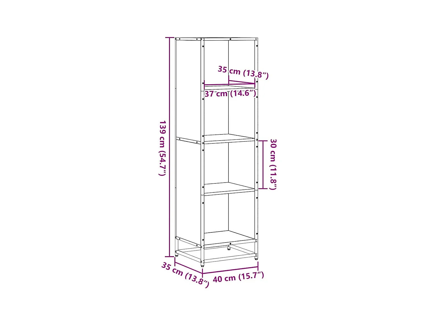 Bücherregal Braun Eichen-Optik 40x35x139 cm Holzwerkstoff