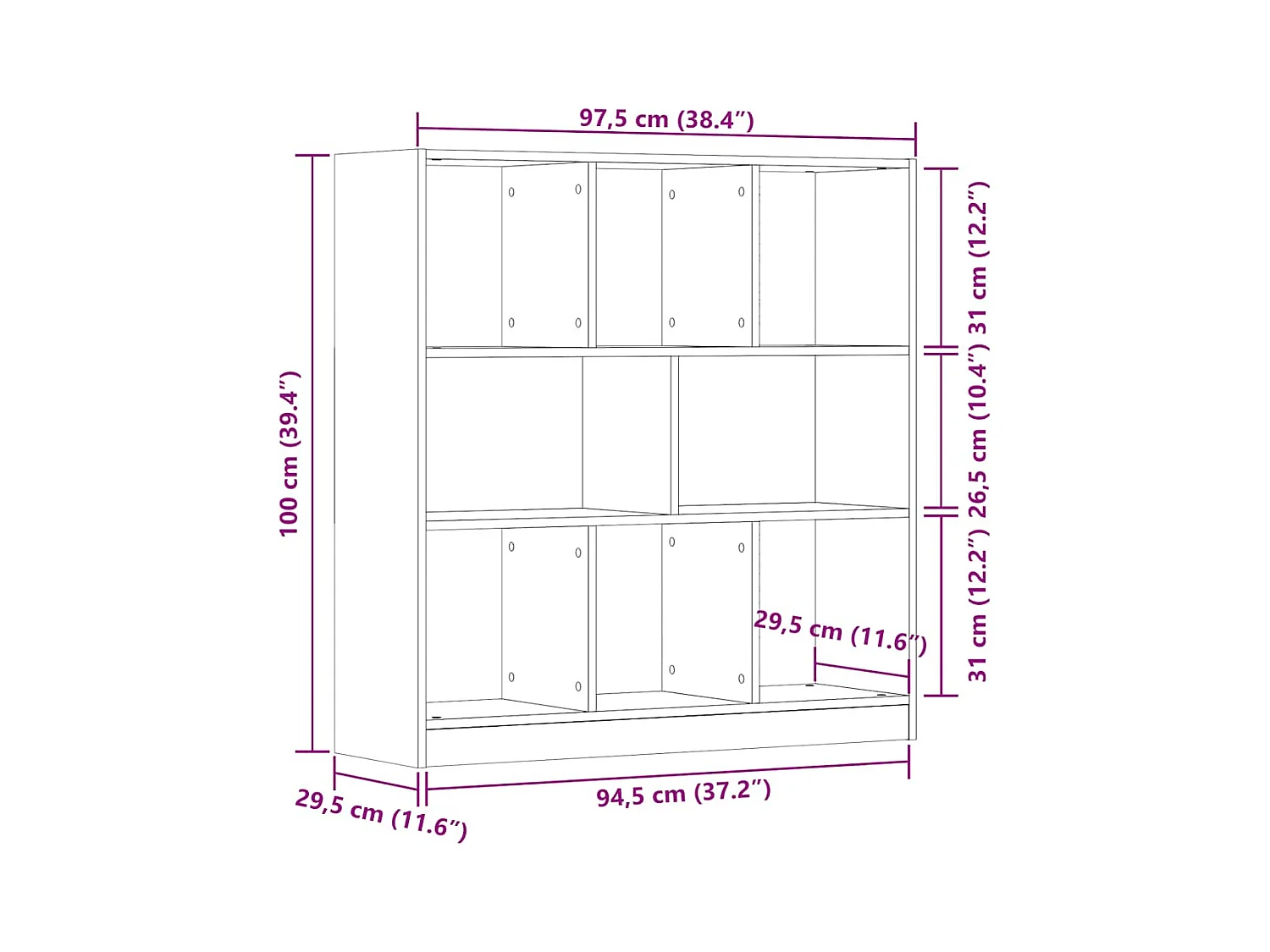 Estante 97,5x29,5x100 cm contraplacado madeira velha