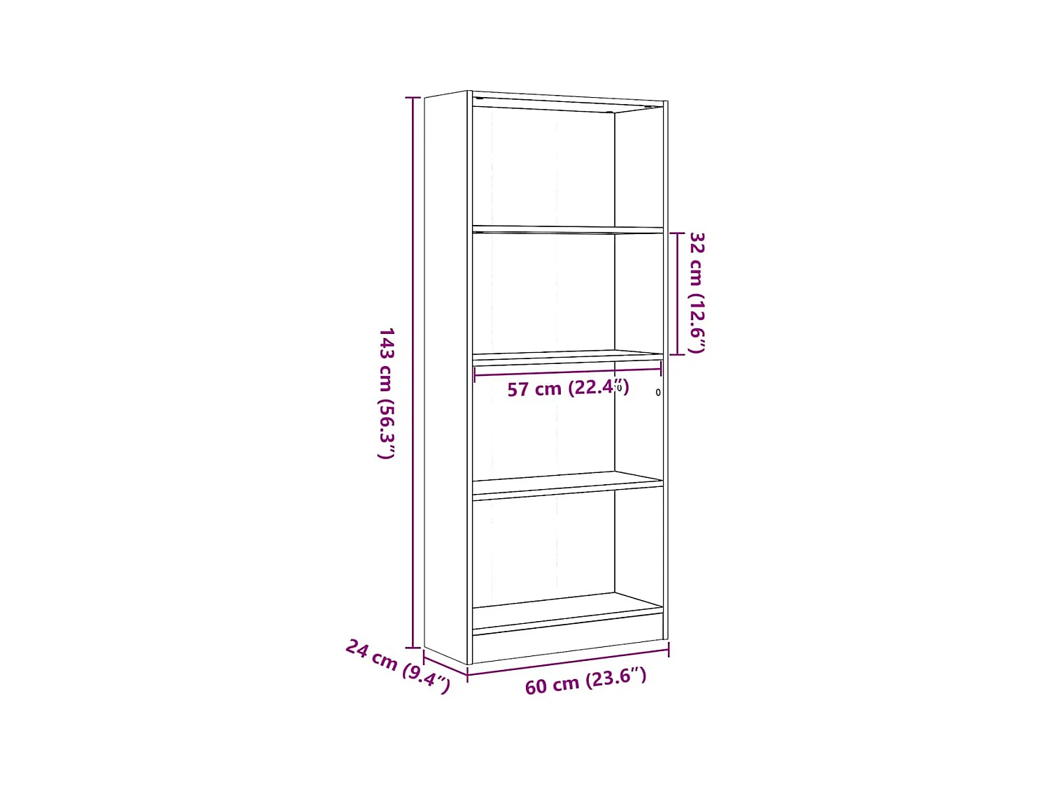 Bücherregal Hochglanz-Weiß 60x24x143 cm Holzwerkstoff