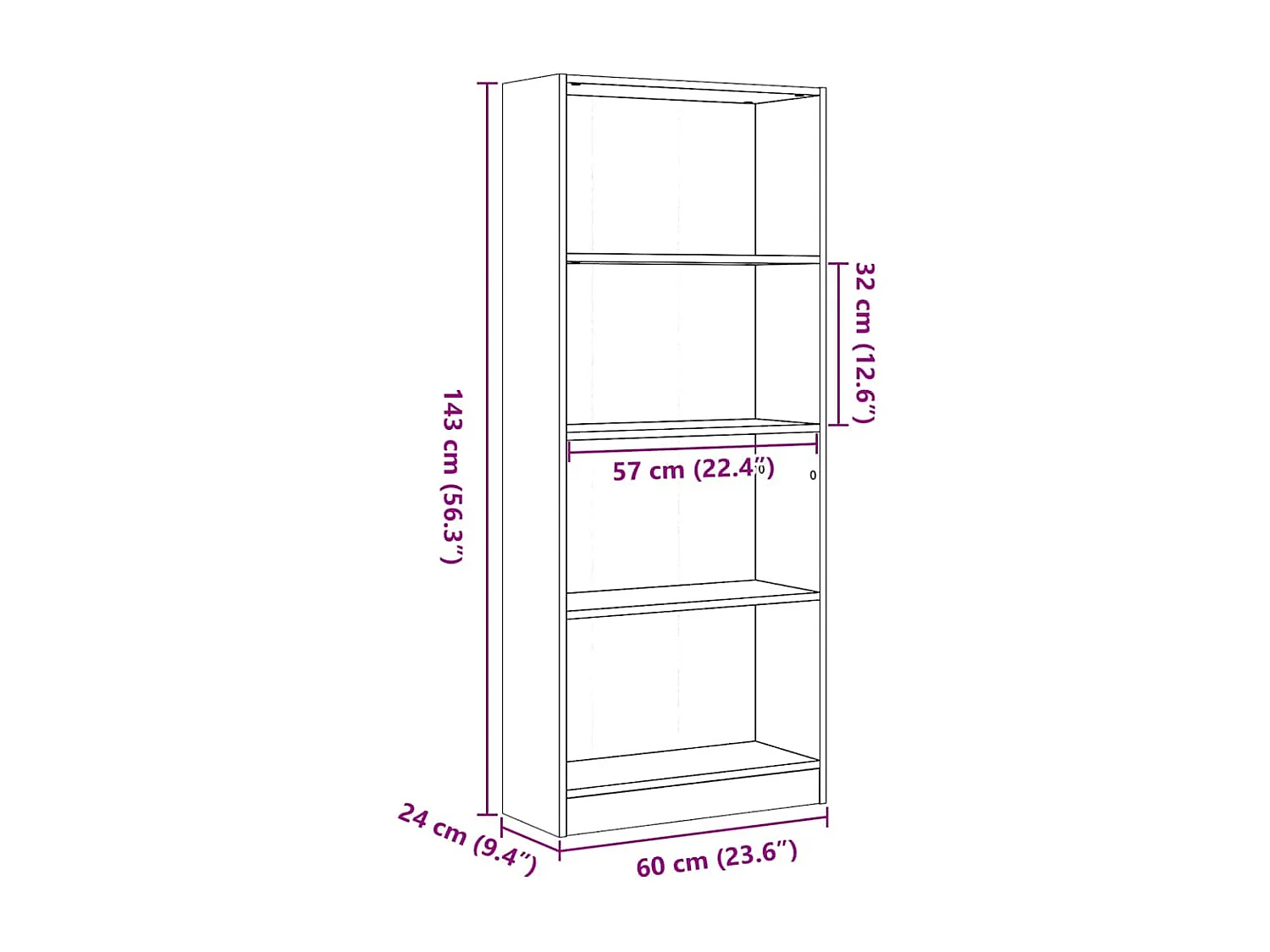 Bücherregal Hochglanz-Weiß 60x24x143 cm Holzwerkstoff
