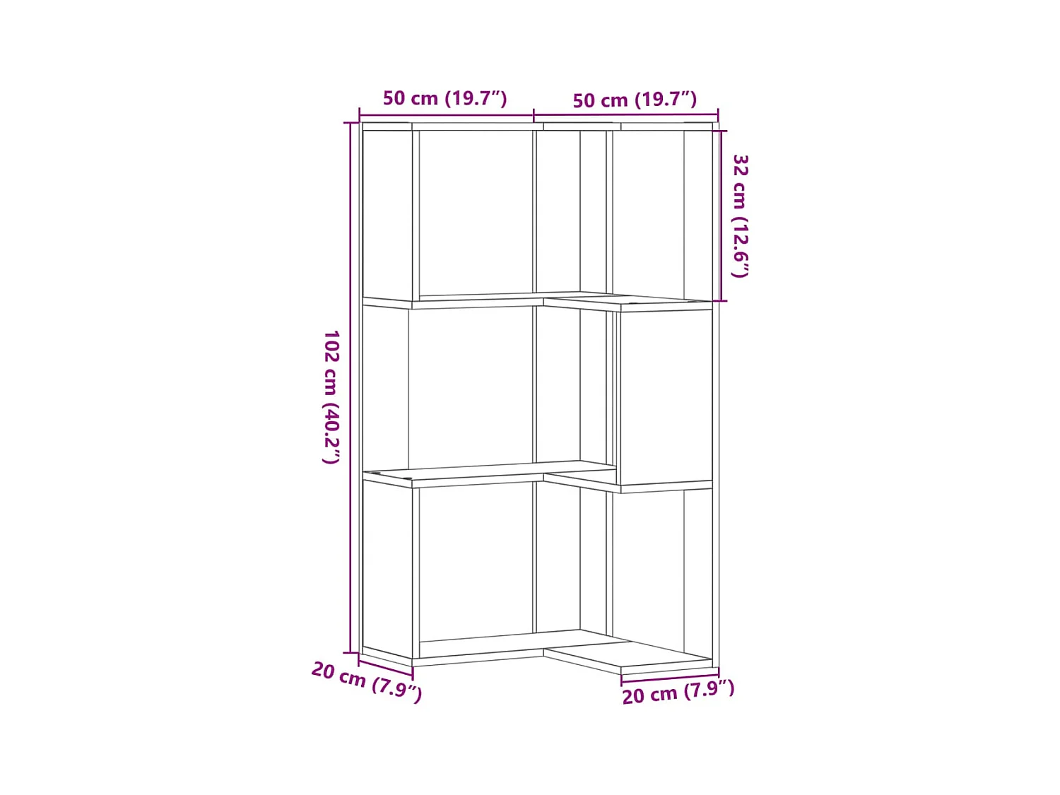 Eck-Bücherregal 3 Böden Eichen-Optik 50x50x102 cm Holzwerkstoff