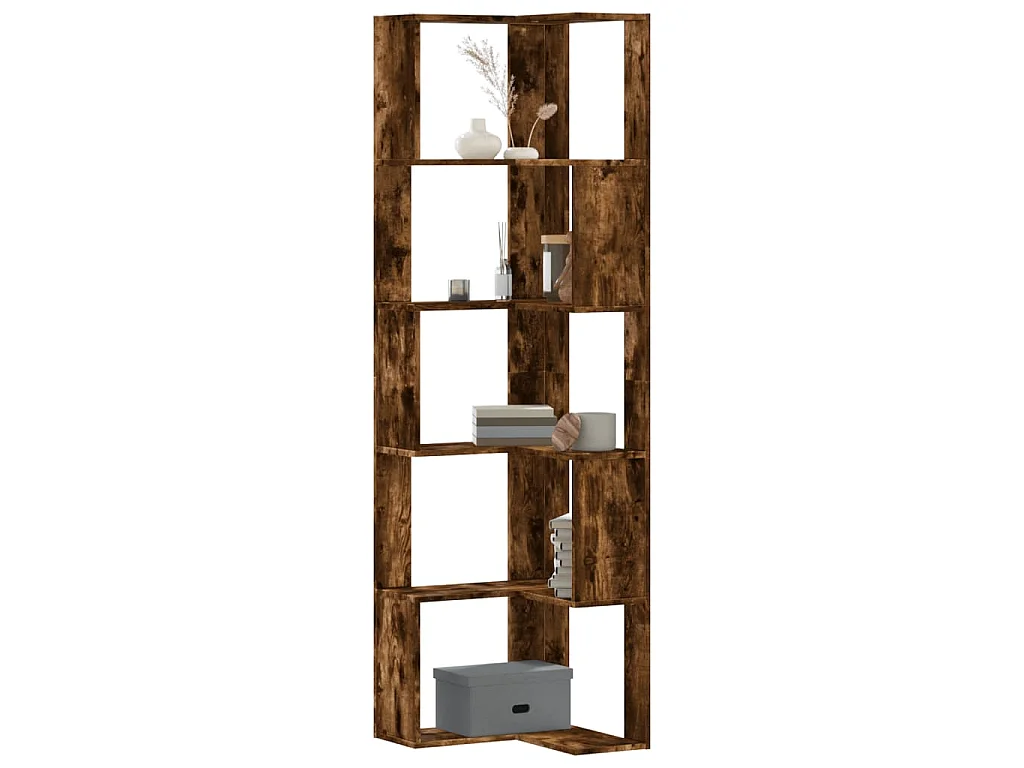 Boekenkast 5-laags hoek 50x50x179 cm bewerkt hout gerookt eiken