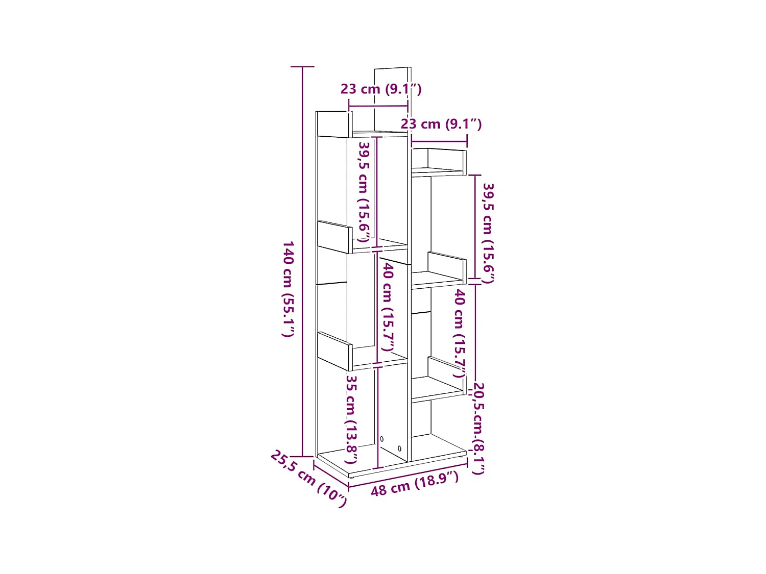Bibliothèque chêne artisanal 48x25,5x140 cm bois d'ingénierie