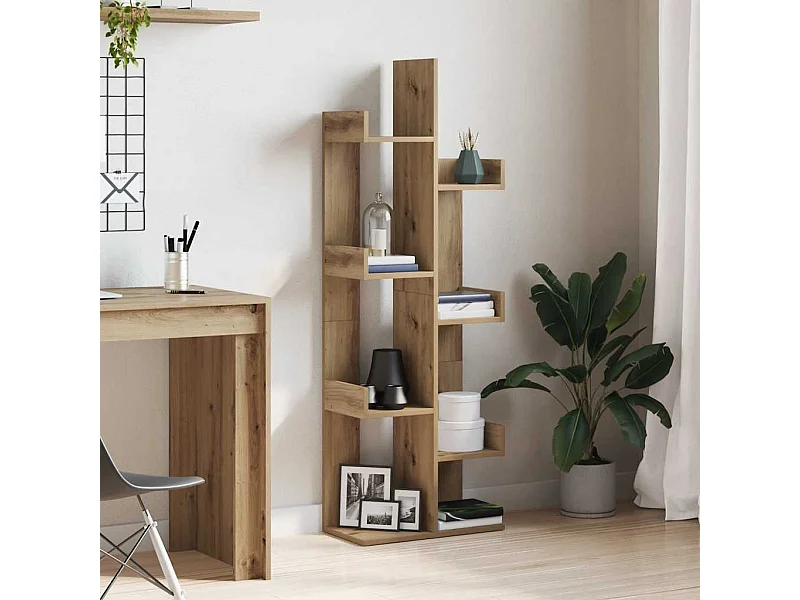 Ręcznie wykonana biblioteczka narożna z dębu 48x25,5x140 cm drewno inżynieryjne 8 solidnych półek bez LED